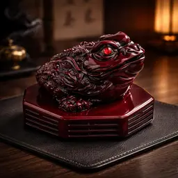 Vintage Red Resin Feng Shui Money Toad Fgurine, 2.25" Tall