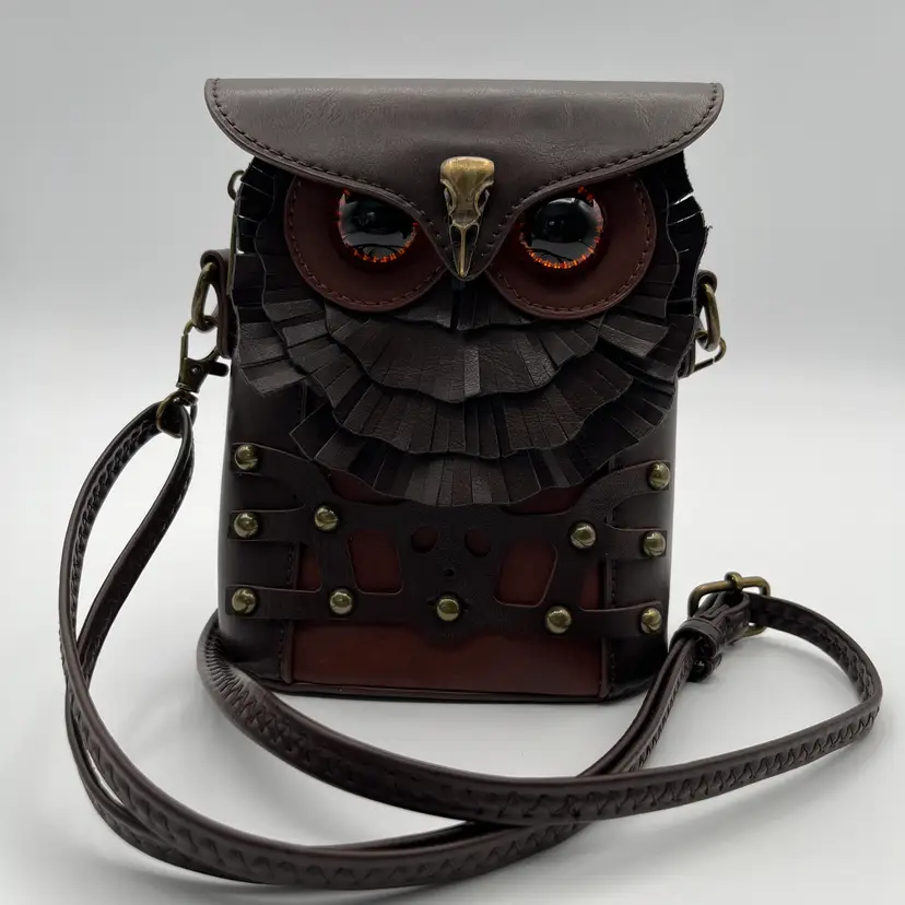 Ro Rox Brown Owl Steampunk/Gothic/Alternative PU Leather Crossbody Bag