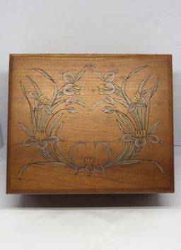 Hand-Crafted Iris Flowers Wooden Box by Martha Garner