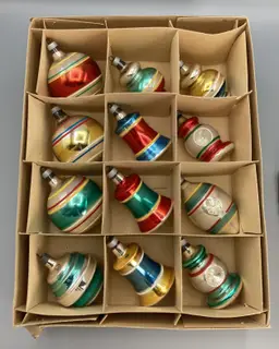 12 Vintage Glass Premier Geometric Multicolored Ornaments - ~ 3"
