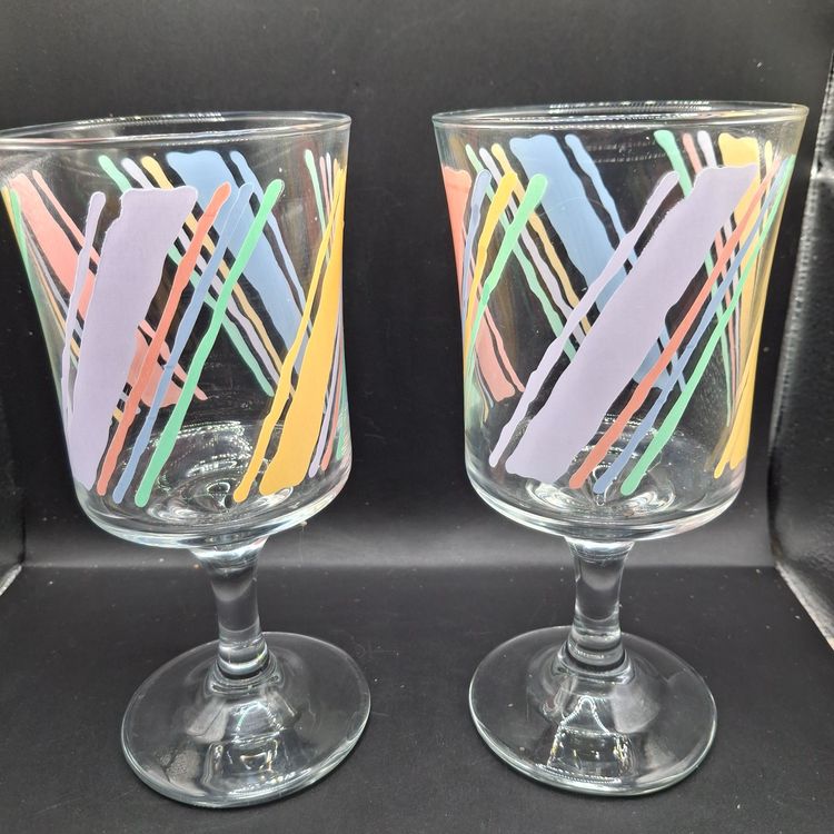 Fiesta Pastel Striped Stemmed and Footed Wine Glasses
