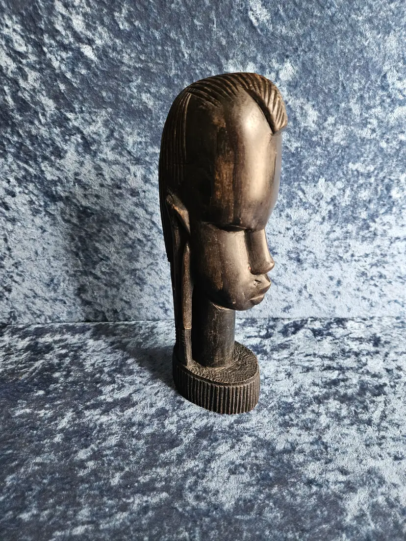 Vintage African Ebony Wood Head Bust Sculpture Hand Carved Maasai Tribal Art