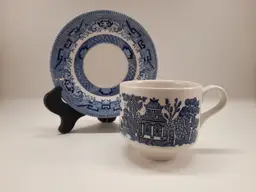 #01 - Churchill Blue Willow cup and saucer blue and white set