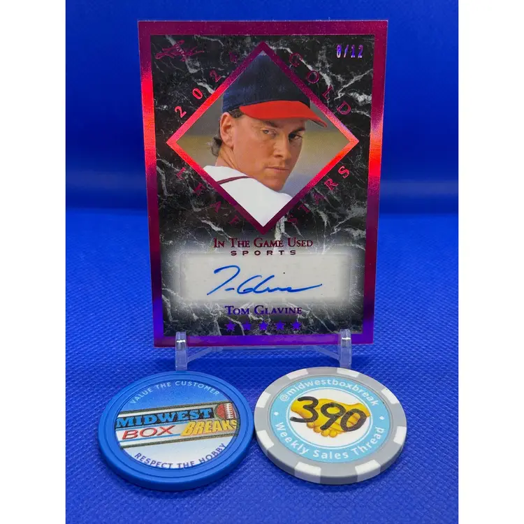 Tom Glavine - Leaf 2024 In The Game Used - Atlanta Braves AUTO Pink Halo /12