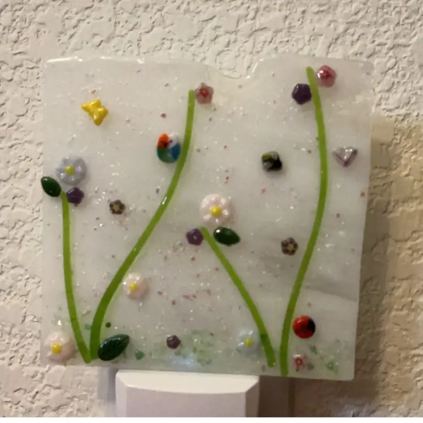 Made by Me! Fused Glass Nightlight 3D Yellow Butterfly Bee and Lovebirds 4” x 4” Studio Art Handmade