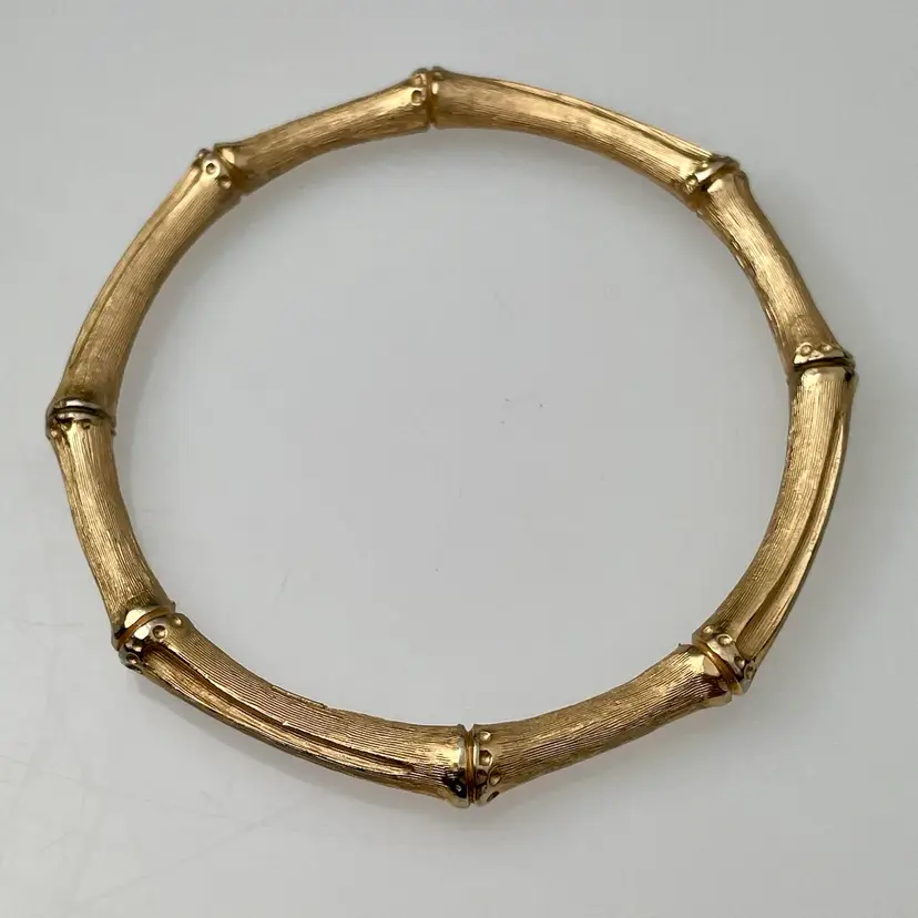 Crown Trifari Brushed Gold Tone Bamboo Bangle Vintage 2 5/8" Inner Diameter