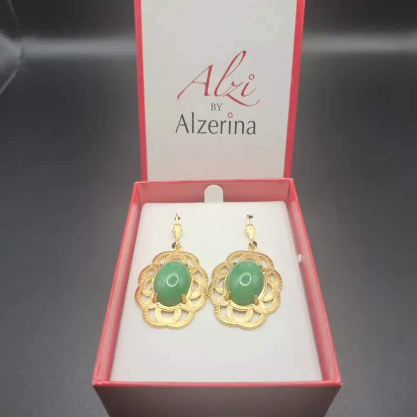 Alri by Alzerina Golden Bloom Green Earrings