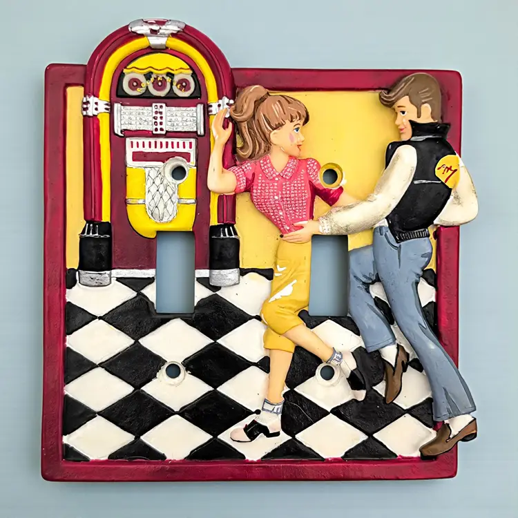 60's Diner Decor Double Light Switch Wall Plate Resin "Happy Days" Jukebox 3D