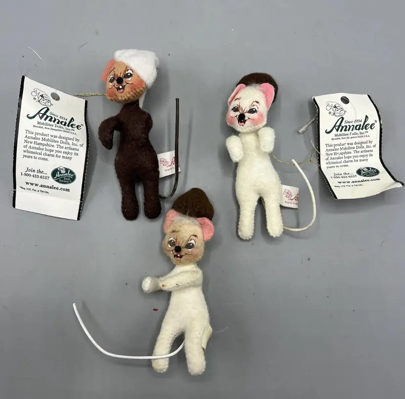 VTG Annalee Small Mouse Mice Ornaments Lot Of 3