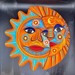 Terracotta Sun Moon Wall Hanging Hand Painted 8.5”