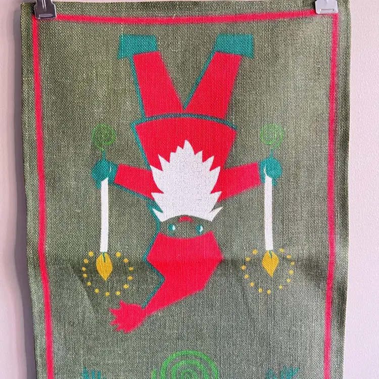 Vintage Scandanavian Christmas Runner Jute Burlap Santa Gnome candles