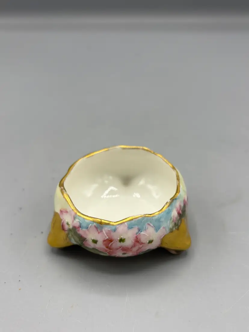 Antique porcelain Vienne Austria pastel floral salt cellar