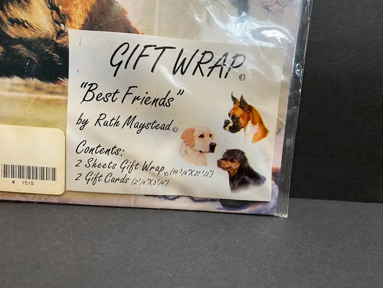 Vintage Gift Wrap Cats Best Friends By Ruth Maystead 2 Sheets/2 Cards