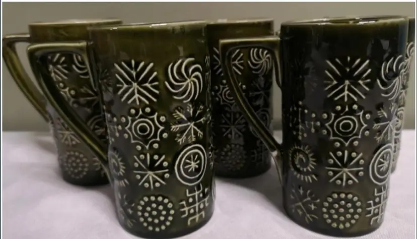 5 RARE Stunning MCM Style Mugs - 
Portmeirion Pottery Totem Stoke - Susan Williams Ellis