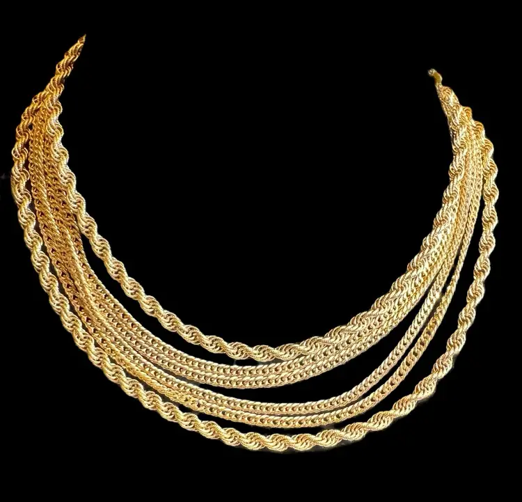 Vintage Monet Gold Plated 6 Strand Chain Bib Choker Necklace