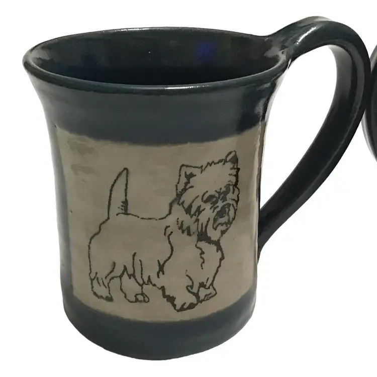 #01 West Highland Terrier Westie Dogs Signed Studio Art Pottery Mug Set of 2 Mugs