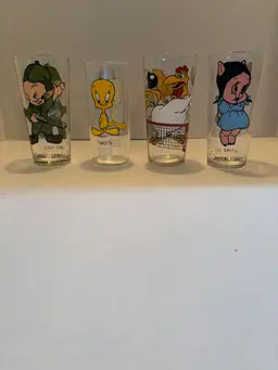 Vintage Pepsi Collector Series Set of 4 Drinking Glass Elmer Fudd,Tweety,Foghorn