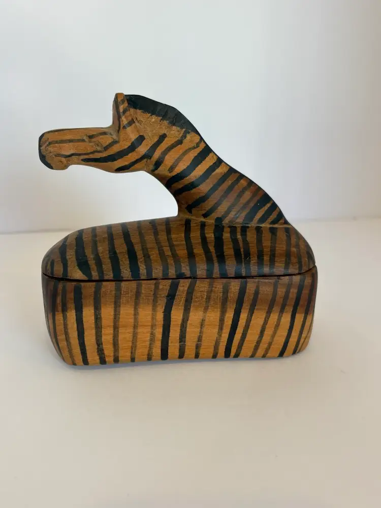 Hand Carved Zebra Trinket Box
