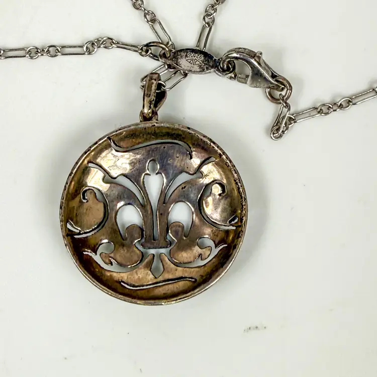 Sterling Silver Marcasite Round Fleur de Lis Pendant