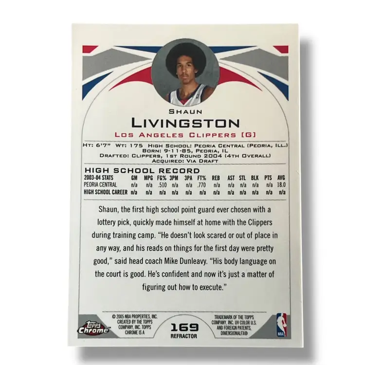 Shaun Livingston RC Refractor 2004-05 Topps Chrome #169 Refractor (RC)