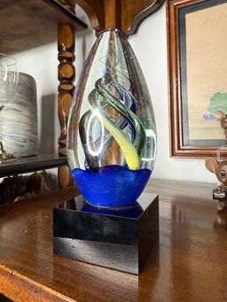 Large Heavy Paperweight On Black Base