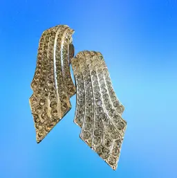 Vintage Carol Lee Silver Tone Clip On Earrings White Crystals