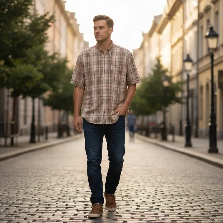 032 Columbia Brown and Orange Plaid Casual Button Down Shirt mens XL gorpcore