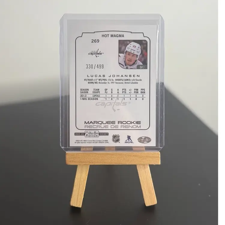 2022-23 O-Pee-Chee Platinum - Rookies Hot Magma #269 Lucas Johansen /499 (RC) Washington Capitals