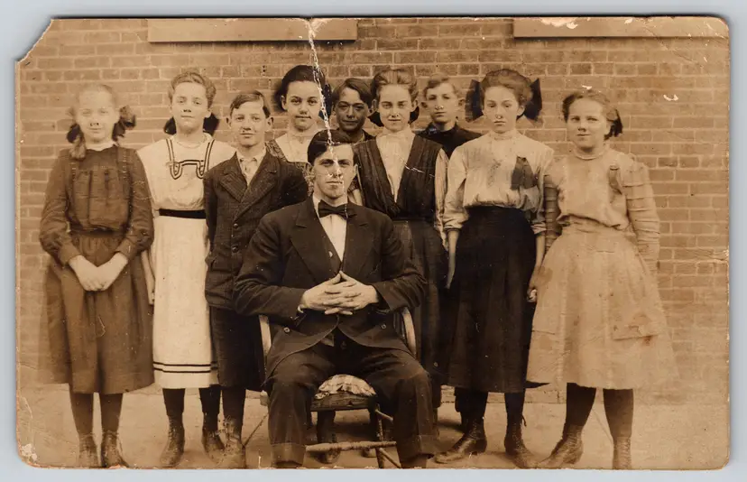 Postcard RPPC Coed School Group Class Photo Students with Teacher Real Photo - 8741