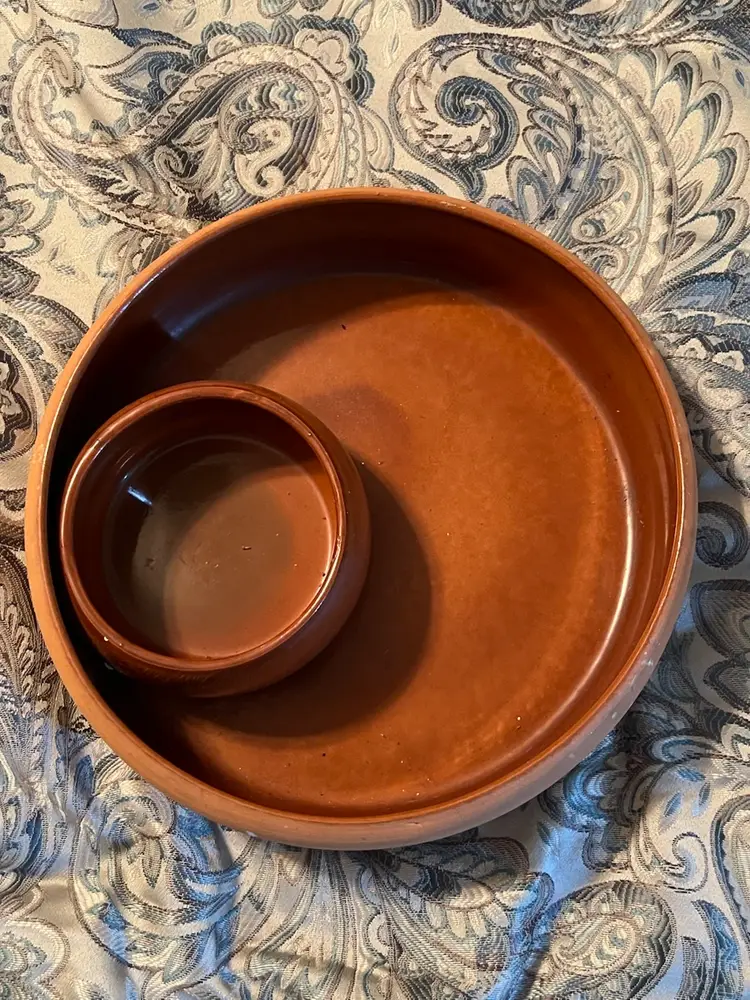 TerraCotta Glazed Round Chip & Dip Serving Tray Bowl