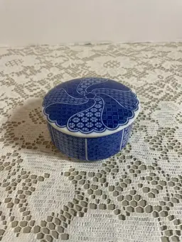 Takahashi Sometsuke Porcelain Blue & White Lidded Trinket Box Made In Japan