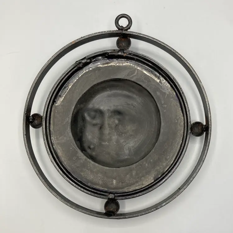 Hand Painted Sun & Moon Wall Hanging with Wrought Iron Frame