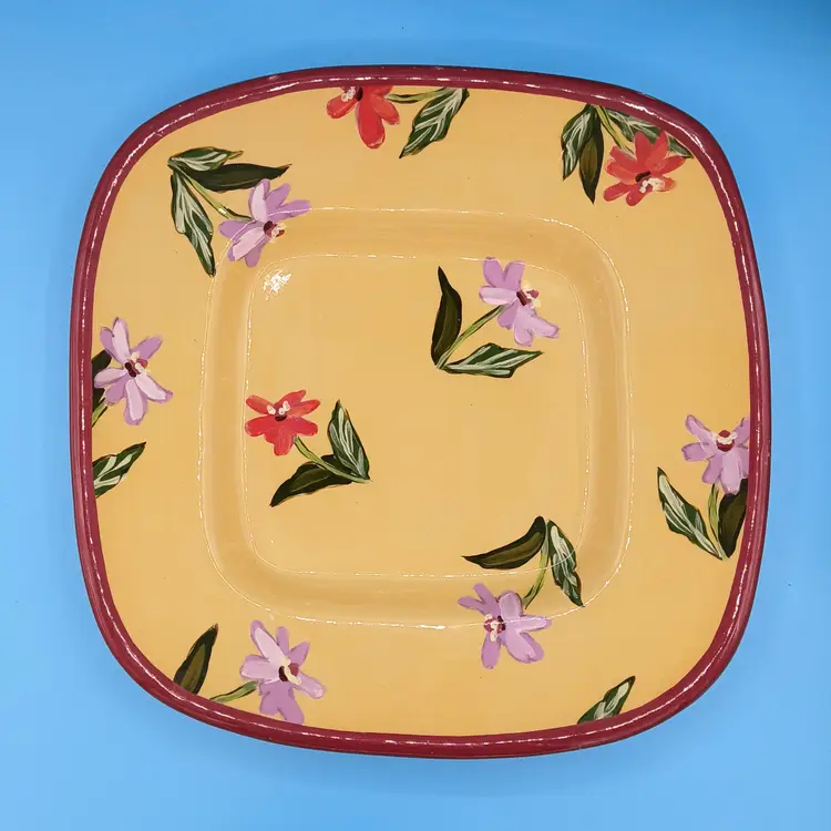 Vintage Droll Designs Shallow Square Hand-Painted Bowl