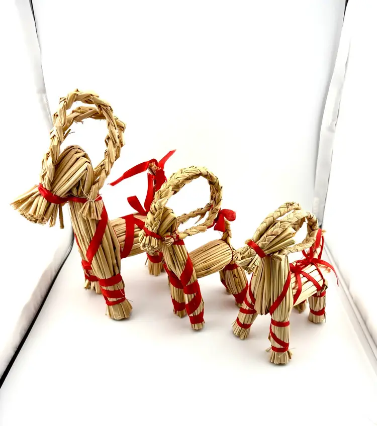 Vintage Swedish Straw Goats Set Of 3 Christmas Decorations