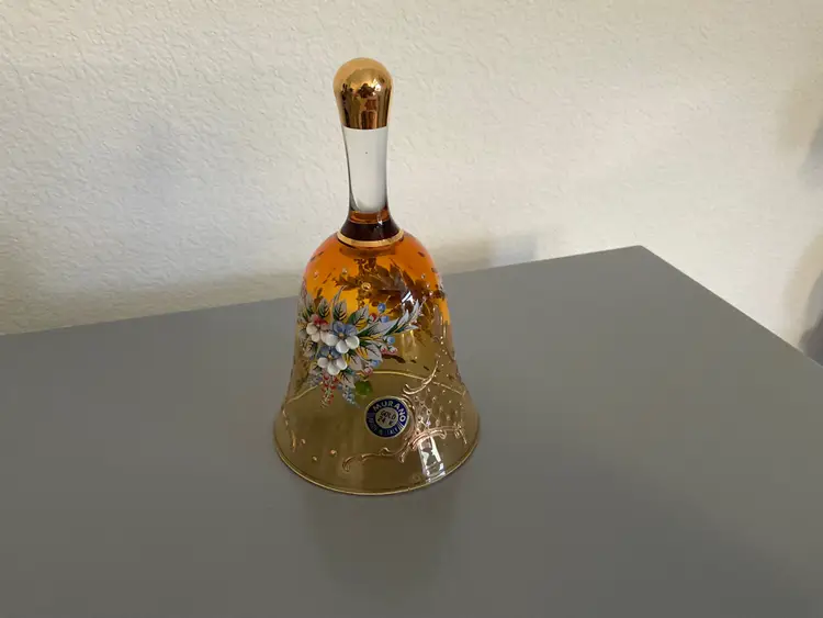 Vintage  Murano Glass Hand-Painted Floral Glass Bell