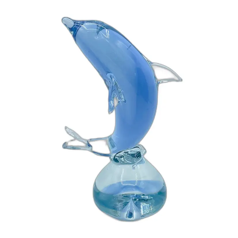 Vtg Neodynium Art Glass Jumping Dolphin Blue Purple Colors Paperweight