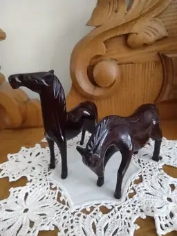 Small Wood Carved Horse Figures - set of 2