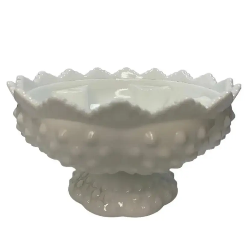 Vtg 1970s Fenton White Hobnail Milk Glass Candle and Flower Centerpiece #3872