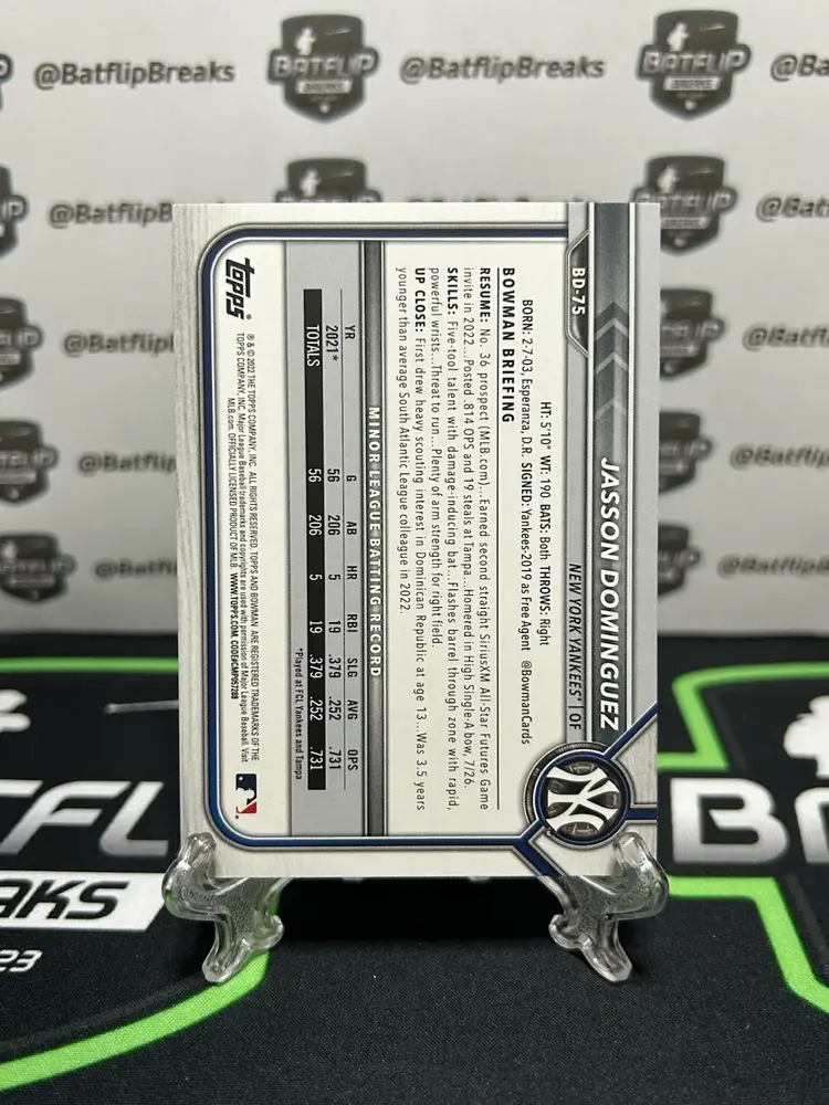 Jasson Dominguez 2022 Bowman Draft Sky Blue Parallel /499 #BD-75 New York Yankees