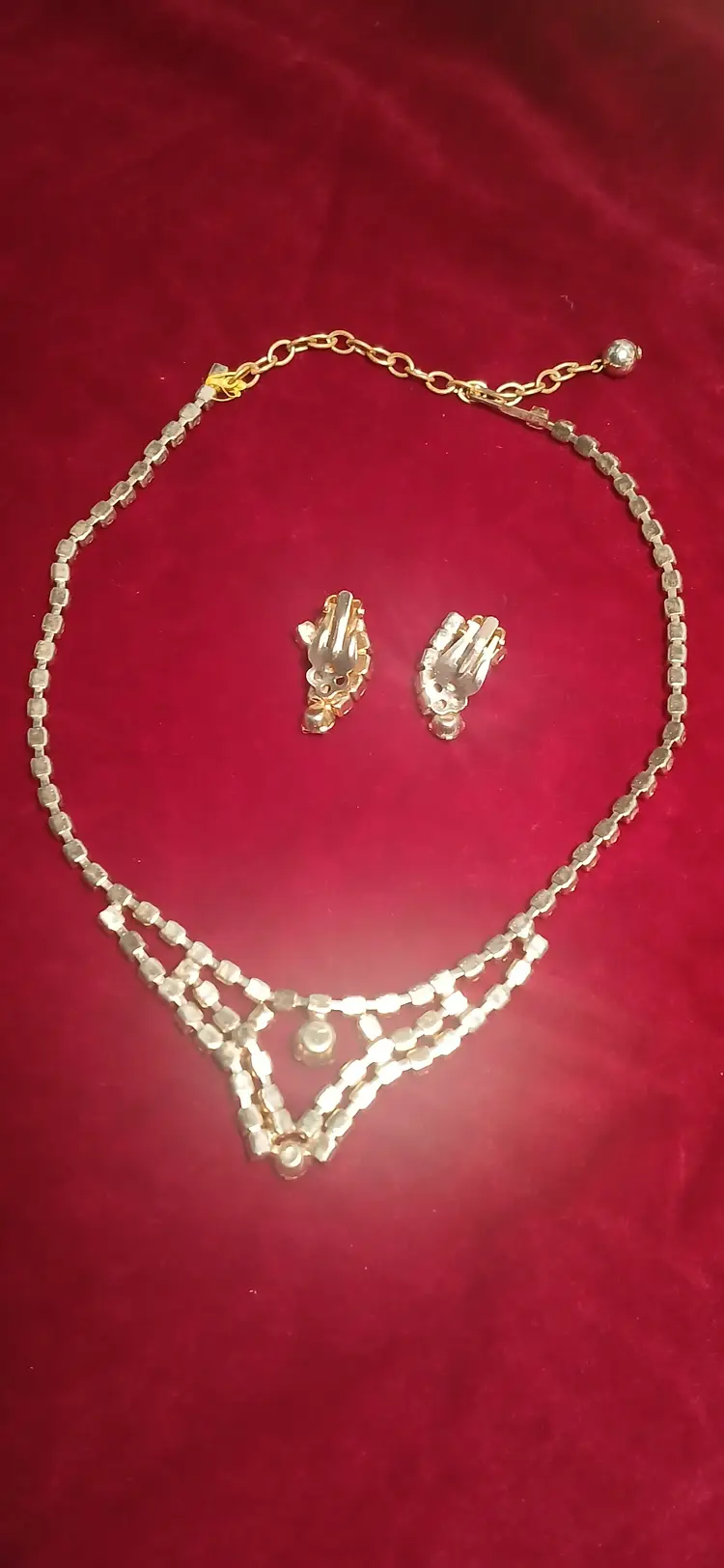 Vintage Rhinestone Necklace and Clip on earrings