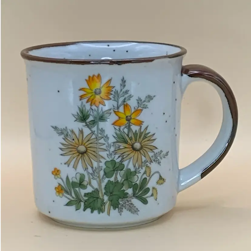 VTG Stoneware Mug 1970s Japan Floral Hand Painted 10oz