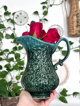 Beautiful Blue & Green Floral 
Hull USA B38 Ceramic Large Pitcher Vase