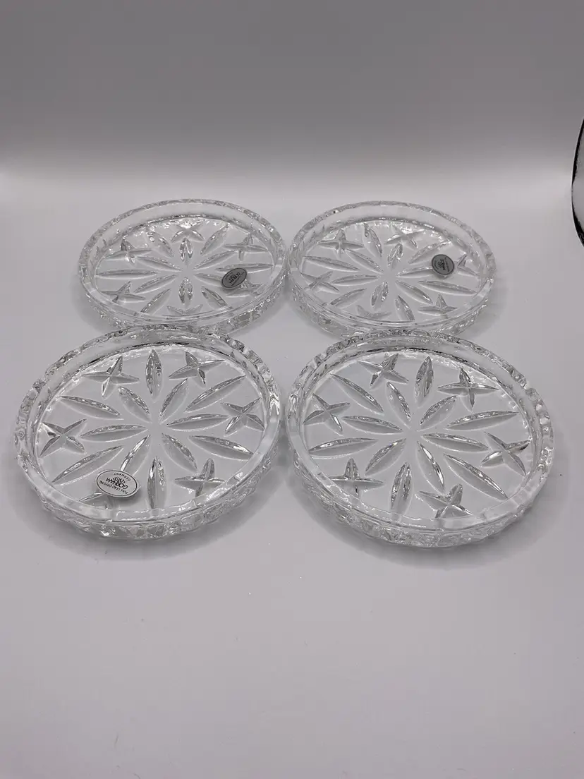 Gorham Full Leaded Crystal Glass Coasters Lady Ann Pattern