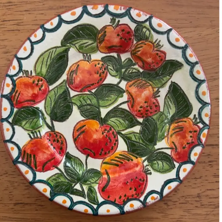 Signed Hand Made/Painted Terracotta/Red Clay Saucer 5”