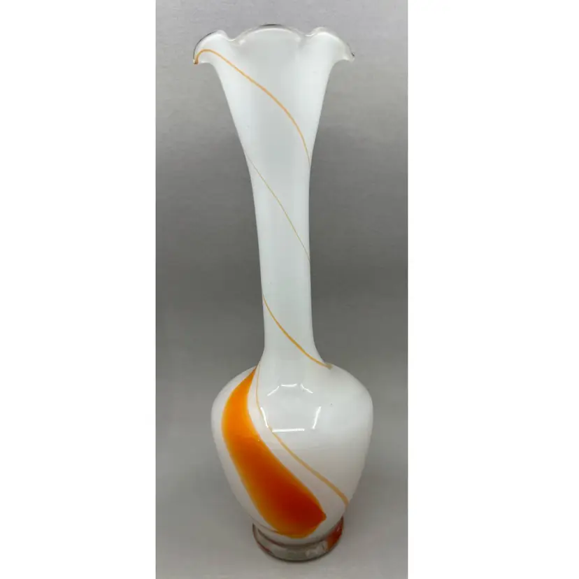 Vintage 10” Orange Swirled Glass Vase, Made In Taiwan