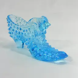 Fenton Blue Opalescent Hobnail Cat Face Shoe