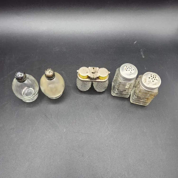 Lot of 3 Glass and Metal Salt and Pepper Shakers Vintage