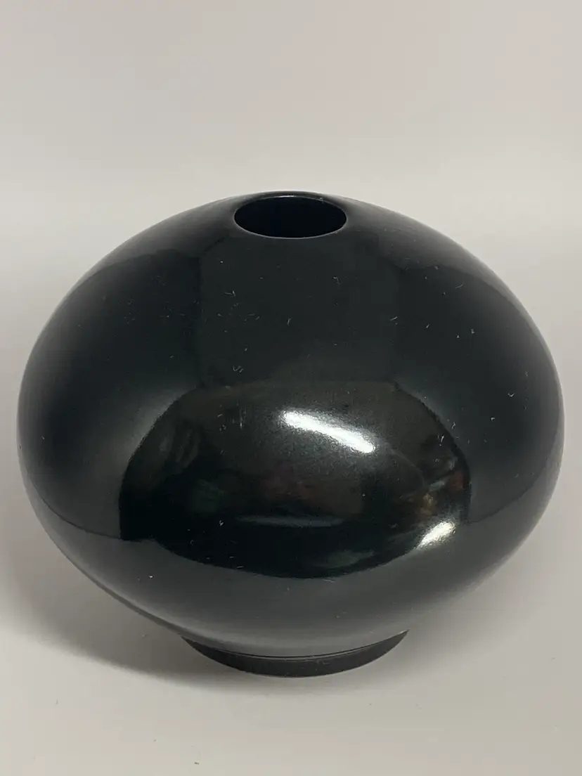 Vintage Black Orb Ball Vase, Artist Signed, 1980
