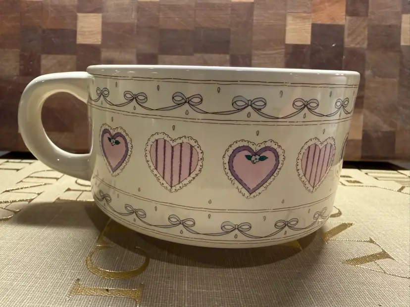 K.I.C. Ceramic Soup Mug Pink Hearts and Bows