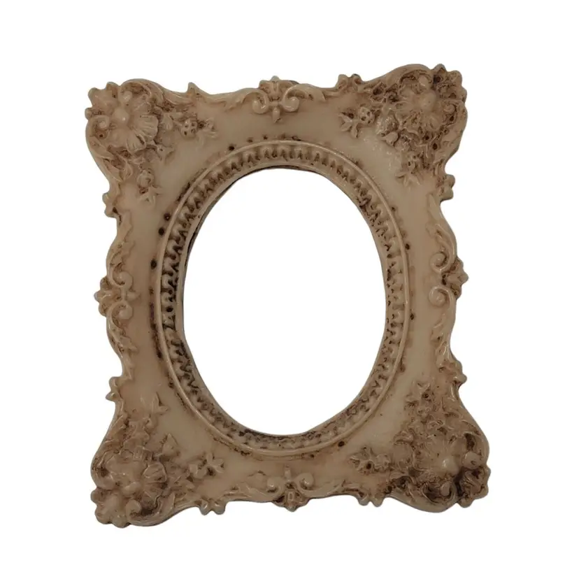 Vintage Victorian Beige Picture Frame Made From Resin 4" x 4.5"